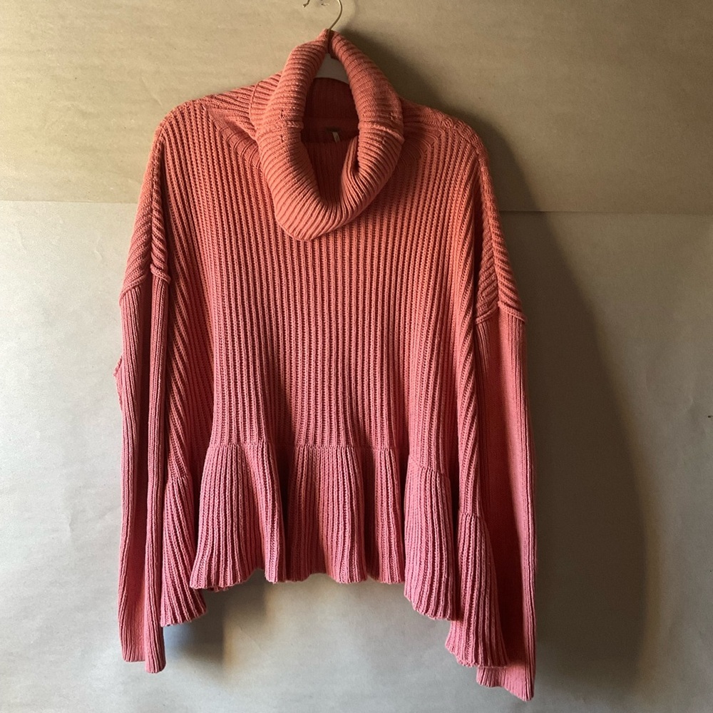 Free People Pink Ribbed Turtleneck Sweater